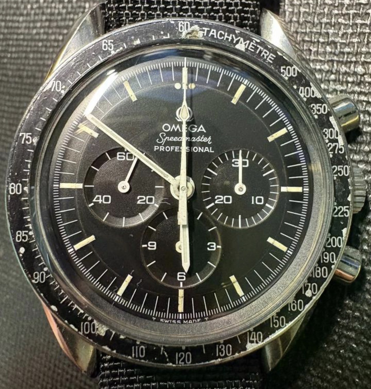 The collector&rsquo;s Speedmaster Professional with dot-over-ninety bezel