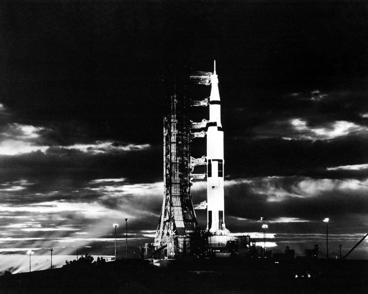 Apollo 17's Saturn V rolling to the launch pad, December 1972