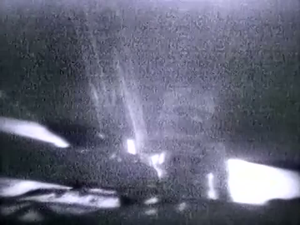 The ghostly television image of the lunar module ladder on the Moon, July 1969