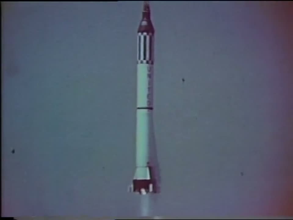 The Redstone rocket rising at liftoff carrying Freedom 7